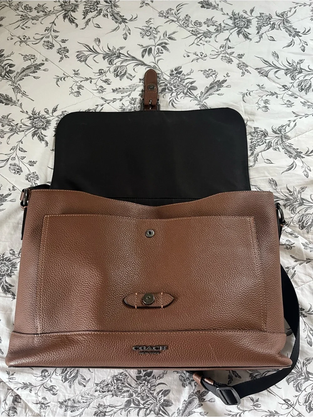 Coach Chestnut Brown Pebbled Leather Messenger Bag with Buckle
